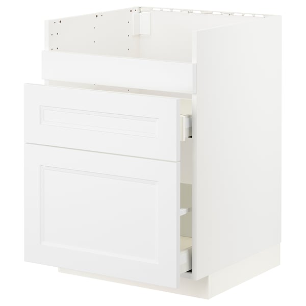 White METOD cabinet, modern minimalist design, smooth finish, sturdy particleboard frame.