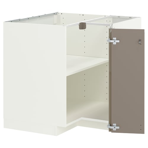 METOD Corner base cabinet with shelf, white/Voxtorp high-gloss dark grey-brown, 88x88 cm