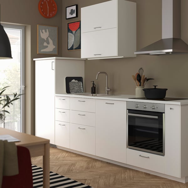 METOD Kitchen, white/Veddinge white, 307x60x227 cm