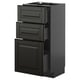 Modern black kitchen cabinet with three drawers and one door, sleek design, glossy finish.