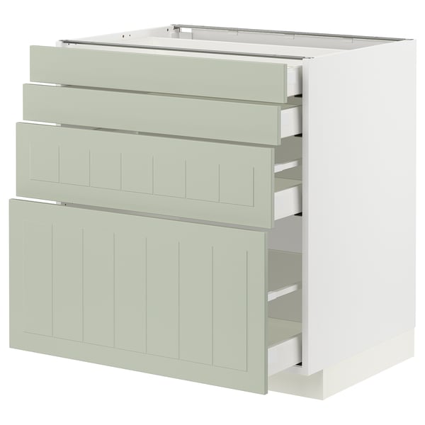 METOD kitchen unit in green with four drawers and a cabinet, sleek and modern design.