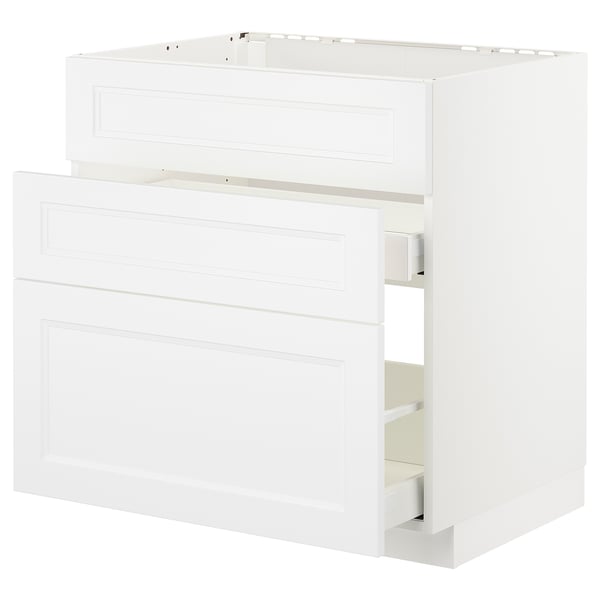 White METOD kitchen cabinet with axstad fronts, three drawers.