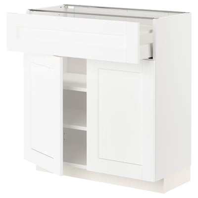 White METOD kitchen cabinet with shelves and drawers, modern design.