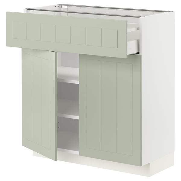 METOD kitchen unit in green with drawer and shelves, modern design.