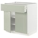 A METOD kitchen cabinet in green with a smooth drawer and two shelves, featuring a crafted design.