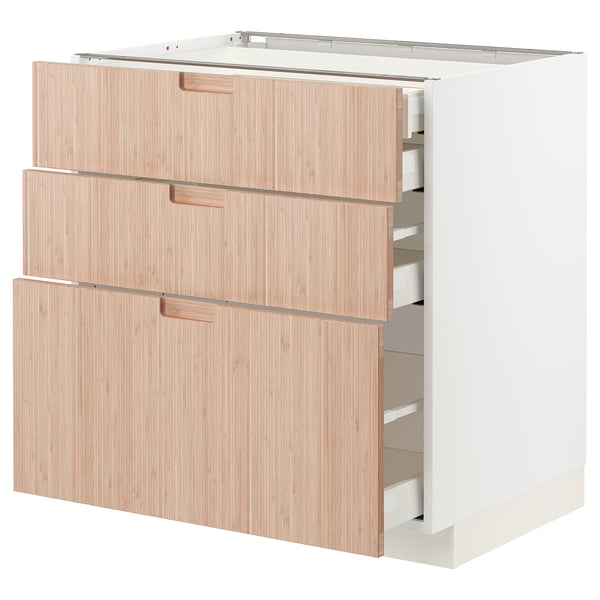 METOD kitchen cabinet with bamboo fronts, 3 drawers, 2 doors.