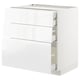 White METOD kitchen cabinet with three drawers, sleek design, high gloss finish.