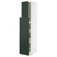 METOD green kitchen cabinet with white frame, tall, two doors.