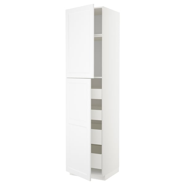 A white METOD kitchen cabinet with multiple shelves. It has a modern design with a smooth finish and is part of the ikea kitchen system.