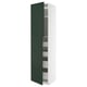 Green and white METOD kitchen cabinet with multiple shelves.