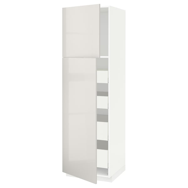 White high gloss cabinet with shelves, modern design.
