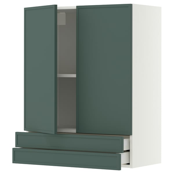 METOD / MAXIMERA Wall cabinet w 2 doors/2 drawers, white/Aspudden dark grey-green, 80x100 cm