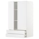 Modern white kitchen cabinet with two drawers and shelf, glossy finish.