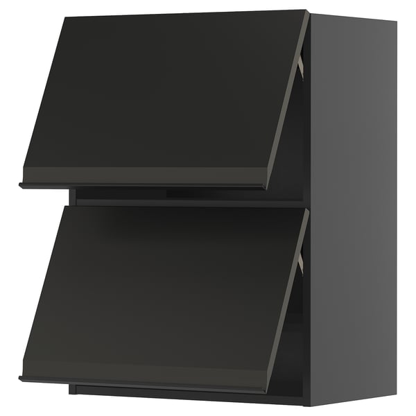Black modern kitchen wall unit with sleek matte handles.