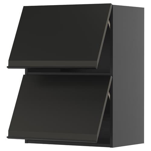 Black modern kitchen wall unit with sleek matte handles.