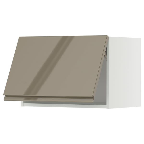 Modern kitchen hood in dark grey-brown high gloss with sleek design.