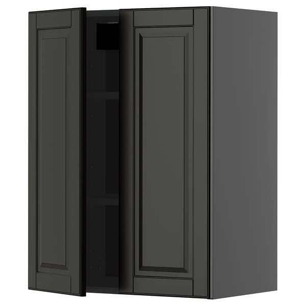 METOD wall cabinet: black, square, modern design, dark painted wood, adjustable shelf.