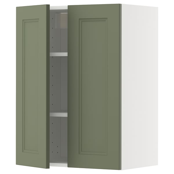 METOD wall cabinet in green with two adjustable shelves and reversible door, modern design.