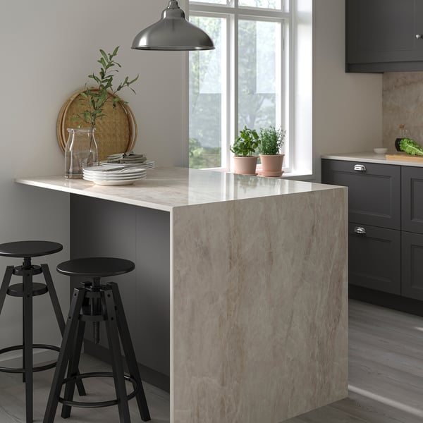 MÖCKLARP Custom made worktop, polished beige/brown/marble effect high pressure porcelain, 1 m²x2.0 cm