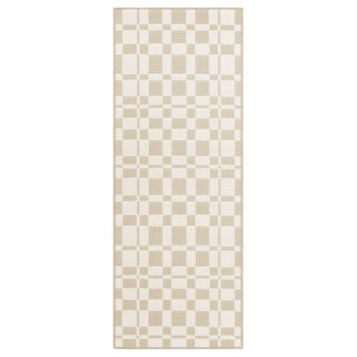 NATTÅG beige rectangular rug, chequered design, recycled polyester.