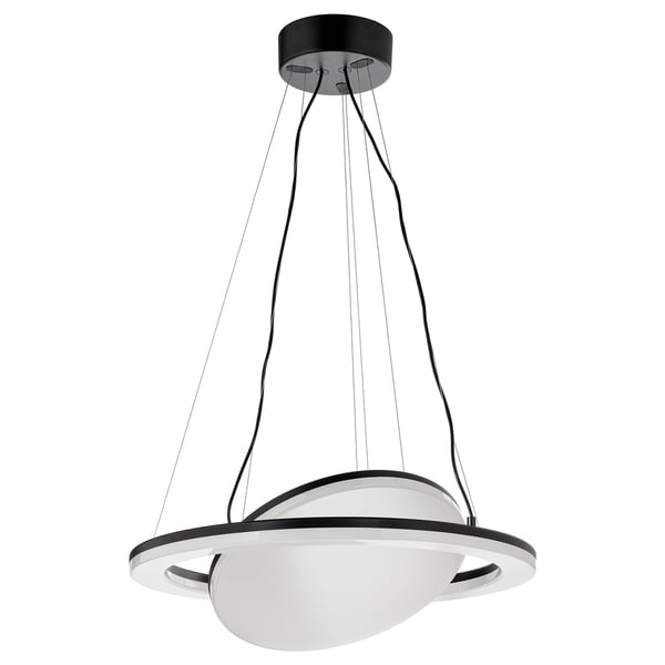 NORAFORS pendant: black ceiling cup, white globe, modern design, adjustable wires.