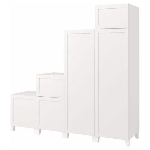 PLATSA Wardrobe w 6 doors, white/Sannidal white, 240x57x231 cm