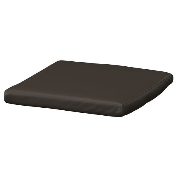 Black square seat cushion, POÄNG, leather with polyurethane foam, even surface.