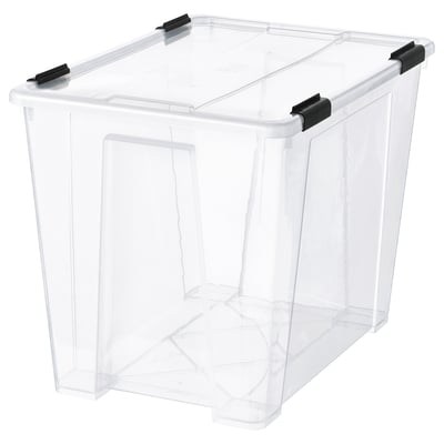 SAMLA Box with lid/clip lock, transparent/black, 57x39x43 cm/65 l