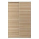 Depicts a SKYTTA light brown wooden sliding door with a minimalist design and modern aesthetic.