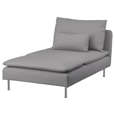 Modern grey chaise lounge, light grey SÖDERHAMN, sleek metal legs, cosy cushions.