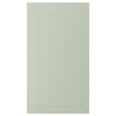 A STENSUND green cabinet door with grooved panels, made of fiberboard, rectangular in shape, with a smooth, lacquered finish.