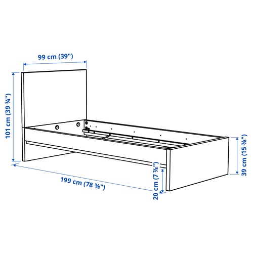 STORKLINTA Bed frame, dark brown oak effect, Standard Single