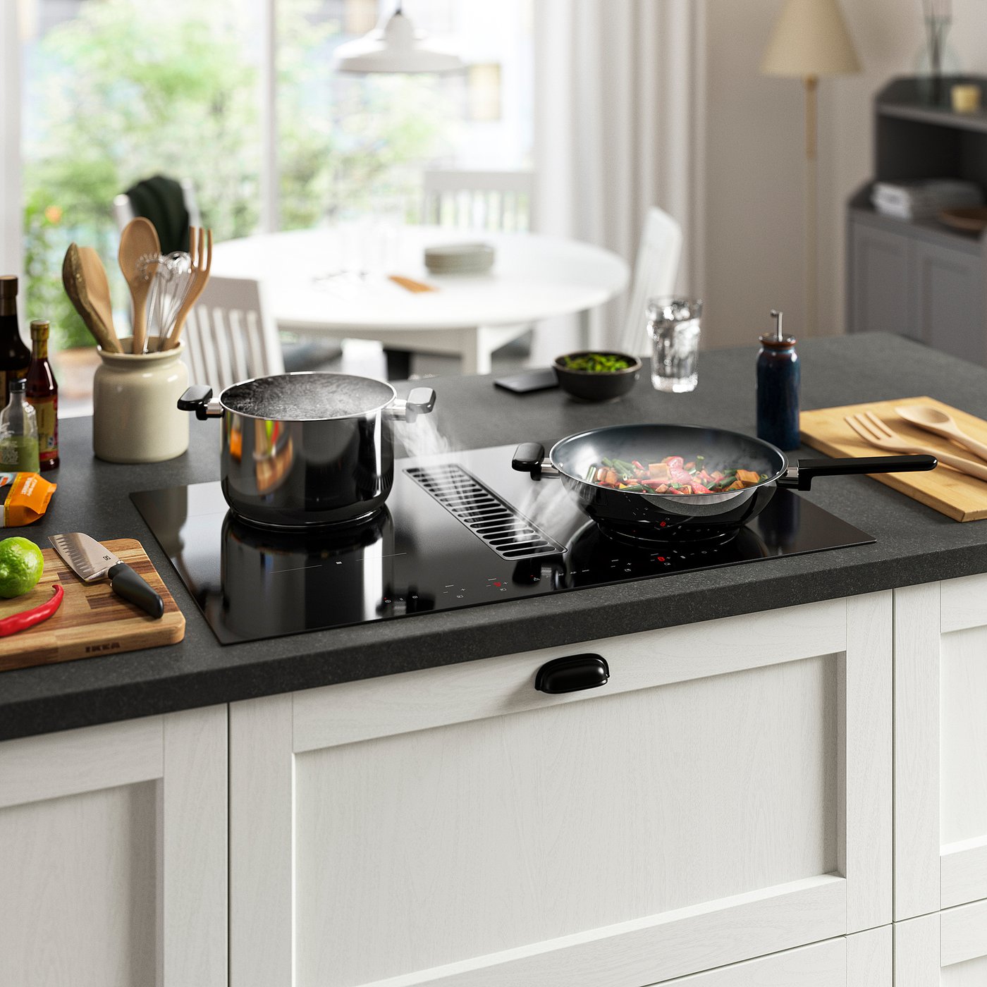 TÄCKNAN Induction hob/integrated extractor, IKEA 300 black, 80 cm