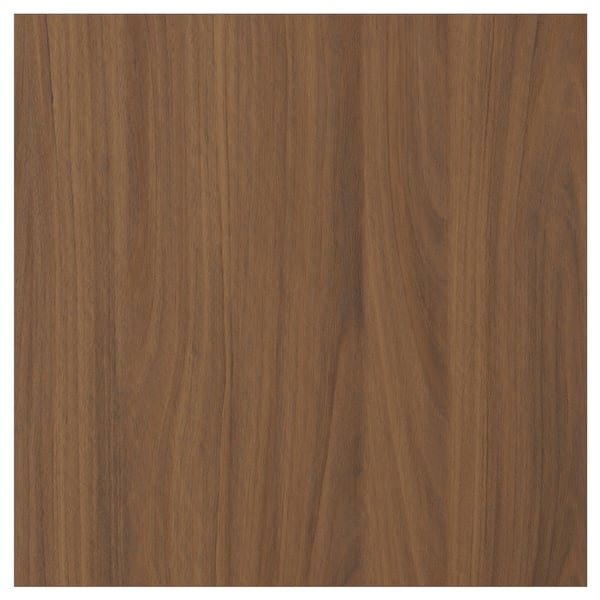 TISTORP wood panel, a modern walnut-colored particleboard with a smooth, stain-resistant surface and vertical grain design.
