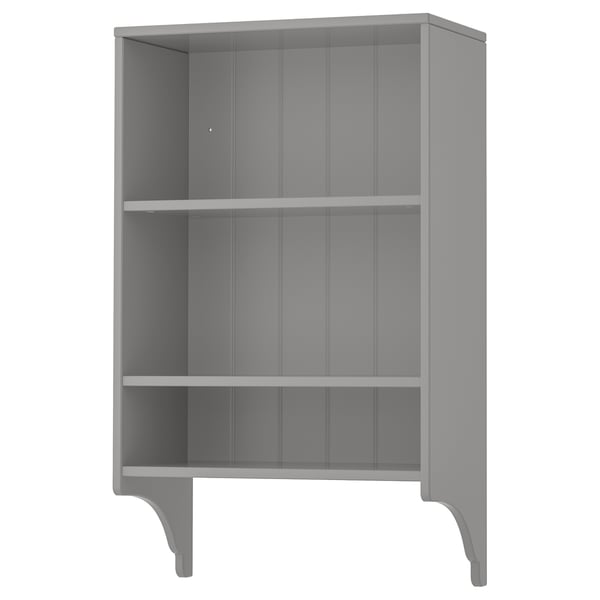 TORNVIKEN grey 3-shelf wall unit, wooden, rectangular, minimalist design.