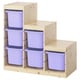 A wooden TROFAST storage unit with light purple bins, designed for kids to organise toys.