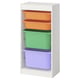 IKEA TROFAST white shelf with multi-colored storage bins.