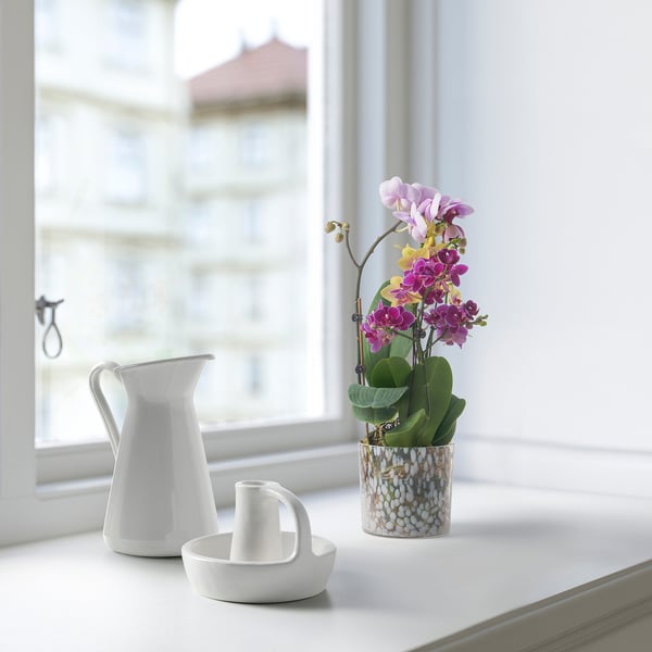 ULLSYREN Plant pot, dotted white, 12 cm