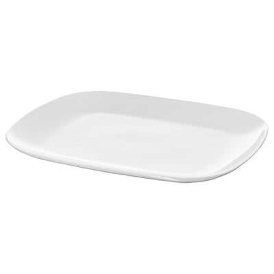 White VÄRDERA porcelain plate, rectangular, soft square edges.