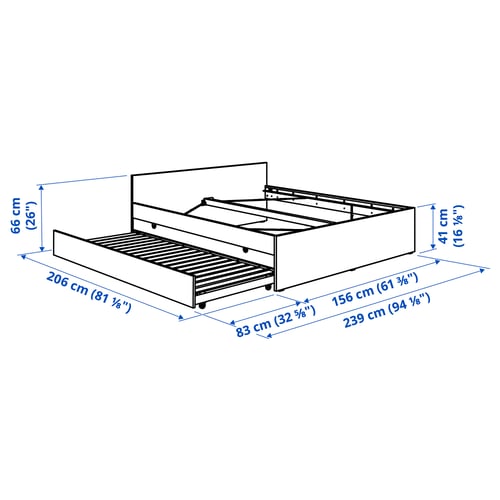 VIHALS Bed frame with 1 trundle bed, white/Luröy, Standard King