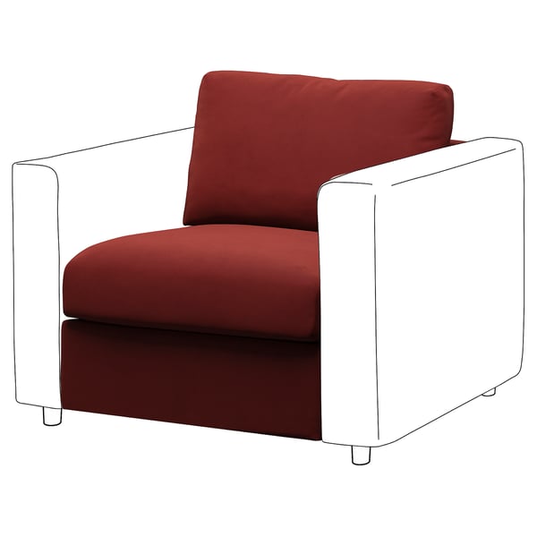 Red upholstered chair with white frame, modern design.