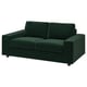 VIMLE sleek dark green sofa, modern minimalist design with boxy cushions, plush velvety texture.