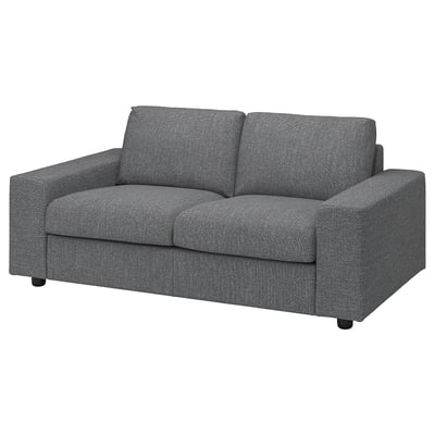 Modern grey loveseat, VIMLE, tweed texture, square design, cosy corners, versatile & stylish.
