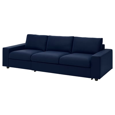 Navy blue sofa with modern design, clean lines, and supportive cushions. Ideal for contemporary living rooms.