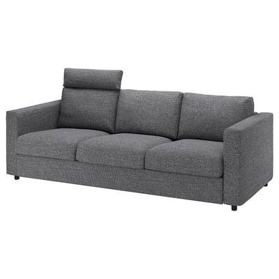 A grey VIMLE sofa with a sleek design, featuring adjustable headrests and a comfortable, modern shape.