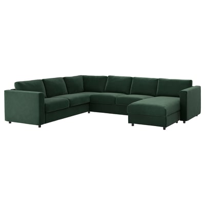 Dark green VIMLE sectional sofa with storage chaise longue, modern design.
