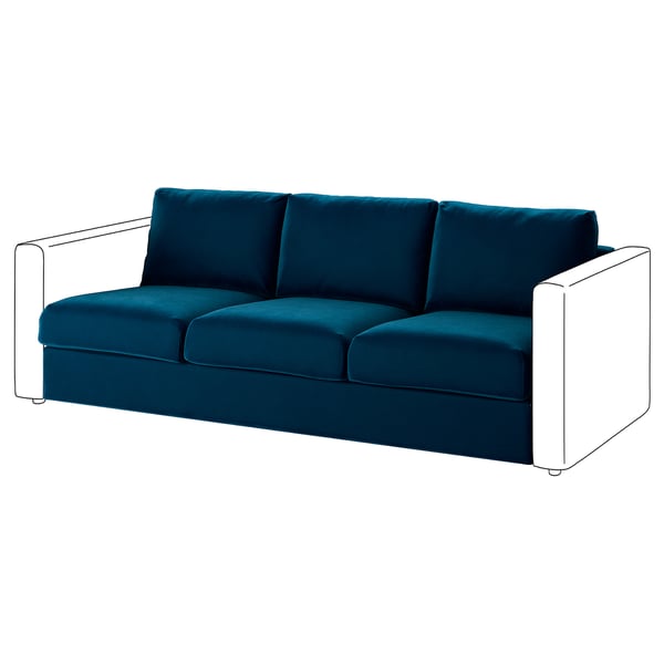 VIMLE sofa, teal, velvet, modern design, clean lines, 3 cushions.