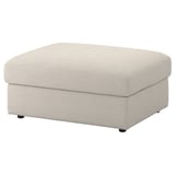 Ikea VIMLE ottoman, beige, square, upholstered, with removable cover.