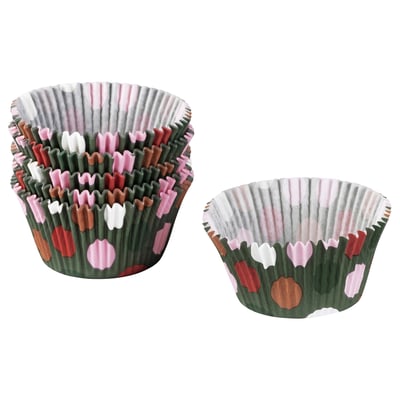 Two colourful cupcake liners, VINTERFINT, multicoloured with hearts, flowery shape, paper material.