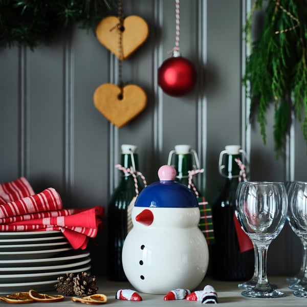 VINTERFINT Jar with lid, snowman white, 1.0 l
